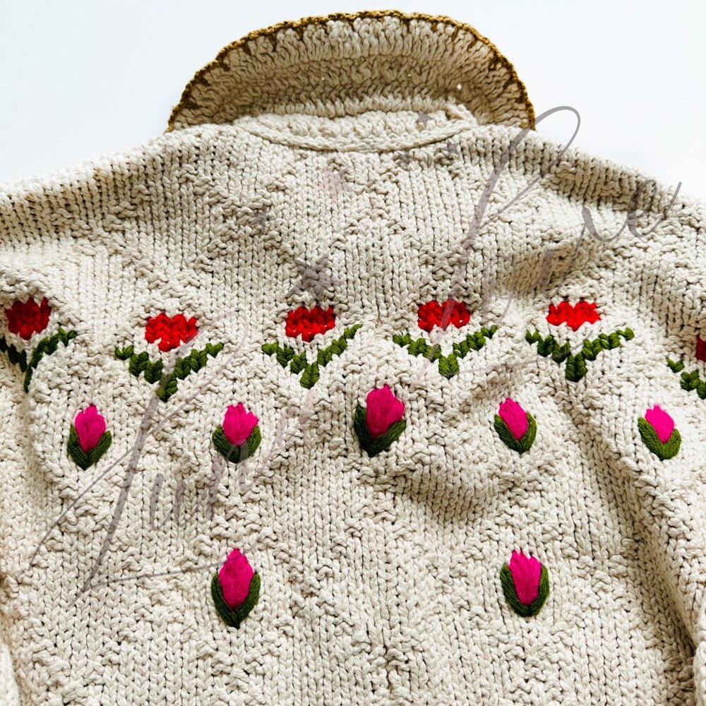 FREE PEOPLE Rosebud Cardigan Knit Embroidered Sweater (size S) NWOT - Picture 13 of 14